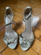 Faith Gold Strappy Stilleto Gold Real Leather Sandals - Size 4 - 3" Heels