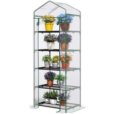 Outsunny 5 Tier Mini Greenhouse Grow House w/ Roll Up Door, Green