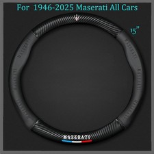 15" Steering Wheel Cover PU Leather+Carbon Fibre For 1946-2025 Maserati All Cars