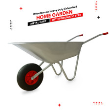 65L Wheelbarrow Heavy Duty Galvanised Home Garden Metal Cart with Pneumatic Tyre