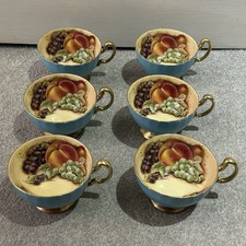 Aynsley Fruit Orchard Light Blue Gold Scalloped x 6 Cups Only Cabinet China