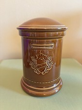 Vintage Thorntons Glazed Brown Ceramic Pillar Post Box Moneybox With Bung