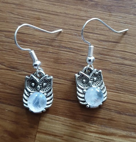 Rainbow moonstone owl earrings - moonstone,