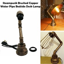 Vintage Industrial Steampunk Brushed Copper Water Pipe Bedside Desk Lamp Lights