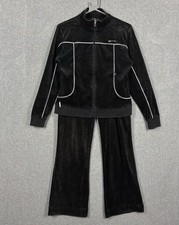 Vintage Head Tracksuit Womens Size 12 Black Velour Y2K Retro Diamanté