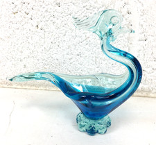 Vintage Murano Style Art Hand Blown Blue Glass Sculpture