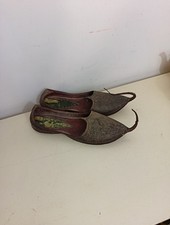 ANTIQUE ARABIAN ALADDIN SHOES LEATHER HAND EMBROIDERED METALLIC ETHNIC HANDMADE