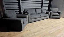 Fabric 4 Seater Sofa And  Two Armchairs - Charcoal.