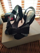 BOURNE BLACK OCCASION Shoes Size UK3/36 Izabella BLACK Satin Bow, DIAMANTE