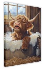 Cute Highland Cow Bath Time Barn Farm Home Decor Canvas Wall Art Picture Print