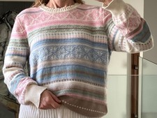 Woolovers Women's Fair Isle Pastel Colour Jumper Wool/Cotton Size L