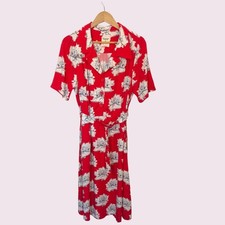 Horrockses Fashions X Joanie Red Rose Floral Print Shirt Tea Dress UK12