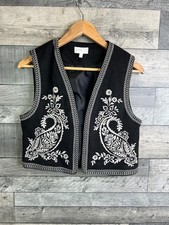 Apricot Womens Waistcoat Size UK 10 Black Faux Suede Embroidered Boho Autumn