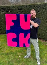 Custom Hand-Tufted Rug Art, Candy Pink & Royal Blue, 72x105cm, Swear Word Design