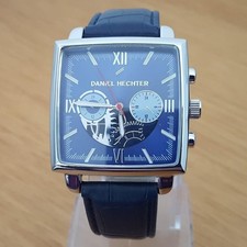 Mens Blue Square Face Daniel Hechter Skeleton Effect Leather Fashion Watch NWoT
