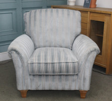PARKER KNOLL DEVONSHIRE ARM CHAIR IN DUCK EGG BLUE STRIPE FABRIC. RRP £1129.