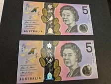 Australian 2016 2 x $5 notes