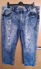 PRIMARK WOMENS ACID WASH BLUE DENIM ANKLE GRAZER MOM RIPPED JEANS SIZE 16
