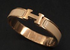 HERMES ROSE GOLD PLATED Rose Azalee Enamel Clic H Hinged Bangle Bracelet - D13