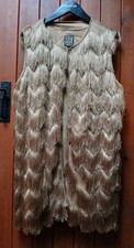 Biba Gold Vintage  Deco Fringe Waistcoat Gilet Evening Jacket M  12 14 