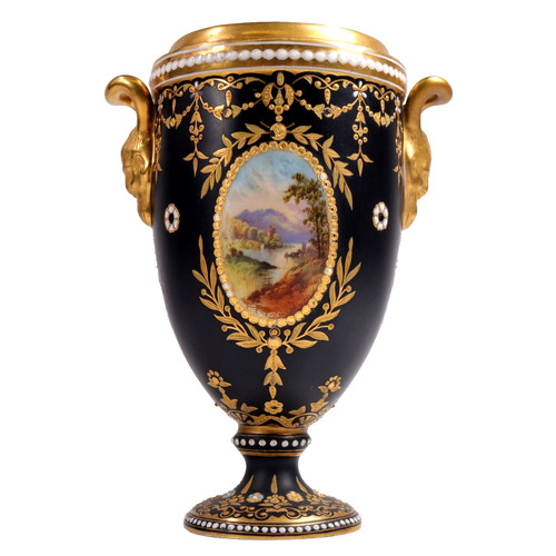 Coalport black jewelled vase - coalport,