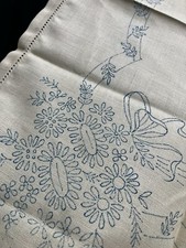 Antique 1920s Linen Decorative Tablemat, Printed To Embroider