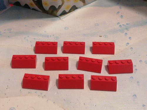 Lego red slope bricks - red,