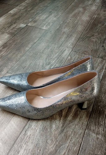 Silver glitter kitten heels