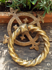 LARGE 9" BRONZE BRASS GOTHIC CHURCH TWIST HANDLE DOOR PULL NOT IRON G10
