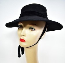 Hollywood greats hat 40's black mourning retro film noir funeral chin strap wide
