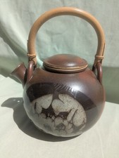 Crich studio pottery large teapot in brown and grey tones - no chips or cracks