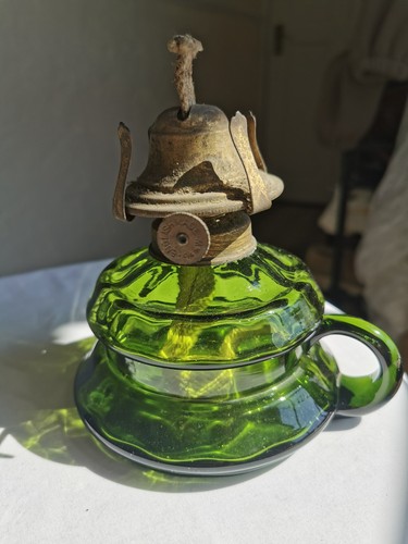 Vintage green glass - finger, oil