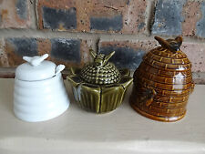  Ceramic Honey Jar Bees Beehive Shape, set of three jars