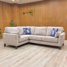 Furniture Village 'Brondby' Corner Sofa Marble Taupe Velvet Left Hand Facing NEW