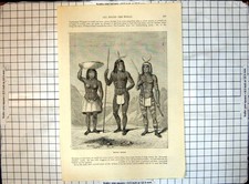 Original Old Antique Print All Round World Mohave Indians Spear Bow Arrow