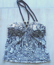 LADIES BHS RIVIERA SIZE 14 BROWN & CREAM PADDED HALTER TANKINI
