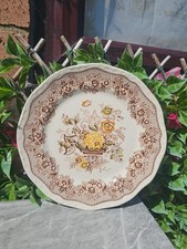 Vintage Masons Ironstone Ascot Ruffled Edge Brown/Yellow Small Dinner Plate 9¾"