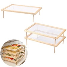Wooden Herb Drying Rack Stackable Pasta Holder Food Dryer Stand with Net