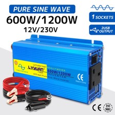 600W 1200W Power Inverter Protable Pure Sine Wave 12V to 240V 2USB Car Converter
