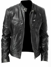 MENS CAFE RACER VINTAGE BLACK BROWN GENUINE LEATHER SLIM FIT REAL BIKER JACKET