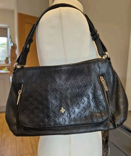 Black leather handbag by - black,