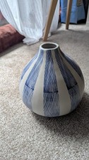 Large Blue and Gray Striped Vase Modern Home Decor Ceramic Vase