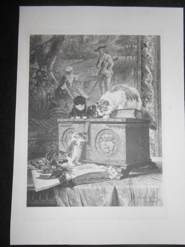 Antiquarian cat and kitten - antiquarian,
