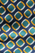 THOMAS PINK SILK NECK TIE BLUE MUSTARD GREEN WHITE SQUARES A MADDER TWILL BEAUTY