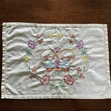 A 1937   Hand Embroidered Silk Coronation sampler Cotton VGC