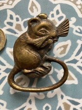Antique brass door knocker Tiny Mouse. Interior door knocker. Rare find.
