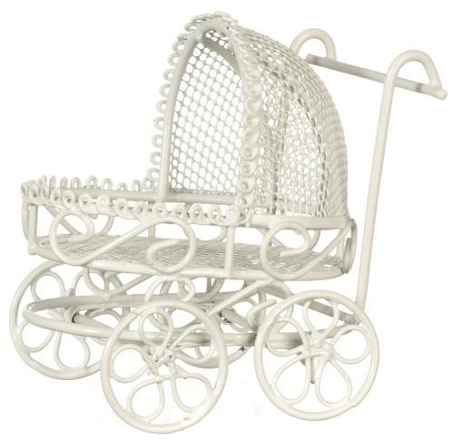 Dolls house pram white wire - white,