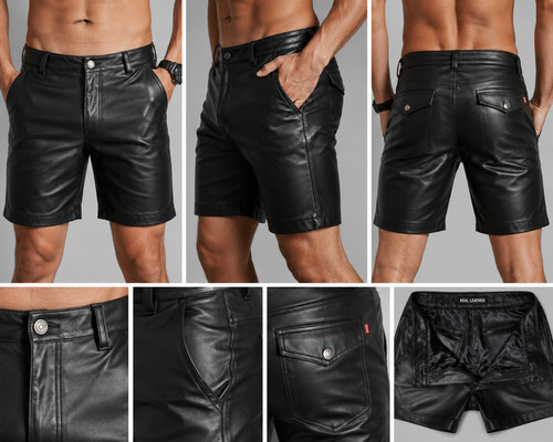 Men genuine leather shorts - men's,