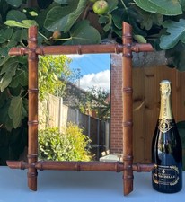 ANTIQUE FRENCH FAUX BAMBOO MIRROR, TURNED FRUITWOOD, 49.5x43.5cm - CHINOISERIE