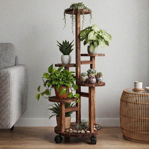 Tall wooden plant stand indoor - wooden,